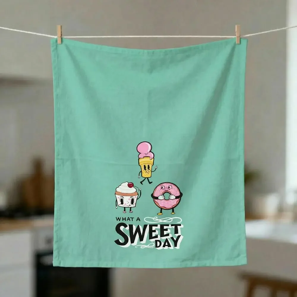 What A Sweet Day Kitchen Towel | Cute Farmhouse Dish Towel | Cotton Kitchen Dec